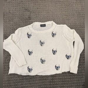 Wooden Ships Cream Sweater with Blue Skull Motiff